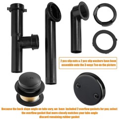 Artiwell 1-1/2&Prime; Black Tubular Bath Drain Kit with Tip-Toe Matte
