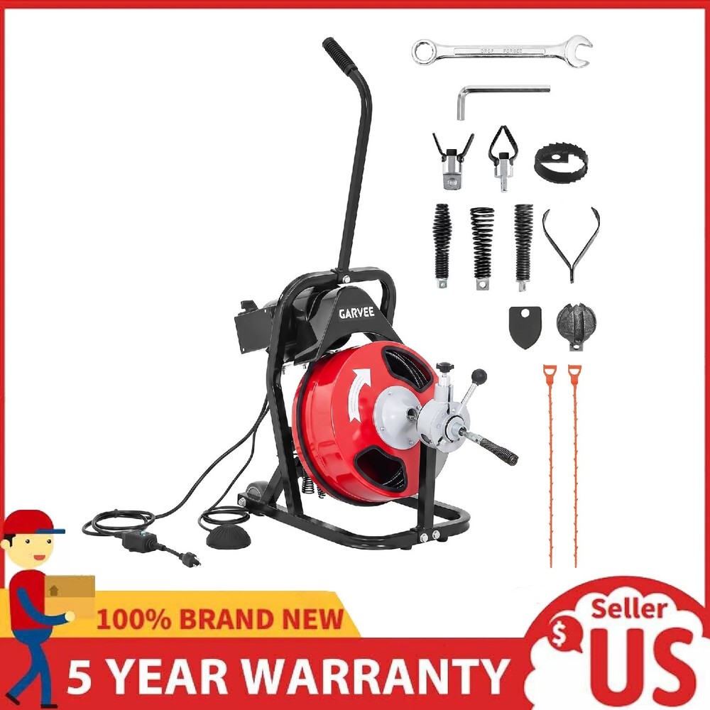 Drain Cleaner Machine 75FT x 1/2 Inch Portable Auto Feed Drain Auger Sewer Snake