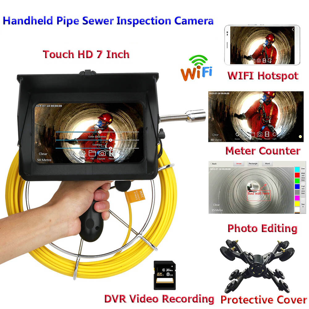 10M Handheld Pipe Sewer Inspection Camera Video Camera Meter Counter 7&Prime; Monitor