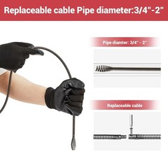 22V Cordless Pipe Drain Auger 25FT Cable Variable Speed for Sink Tub & Toilet