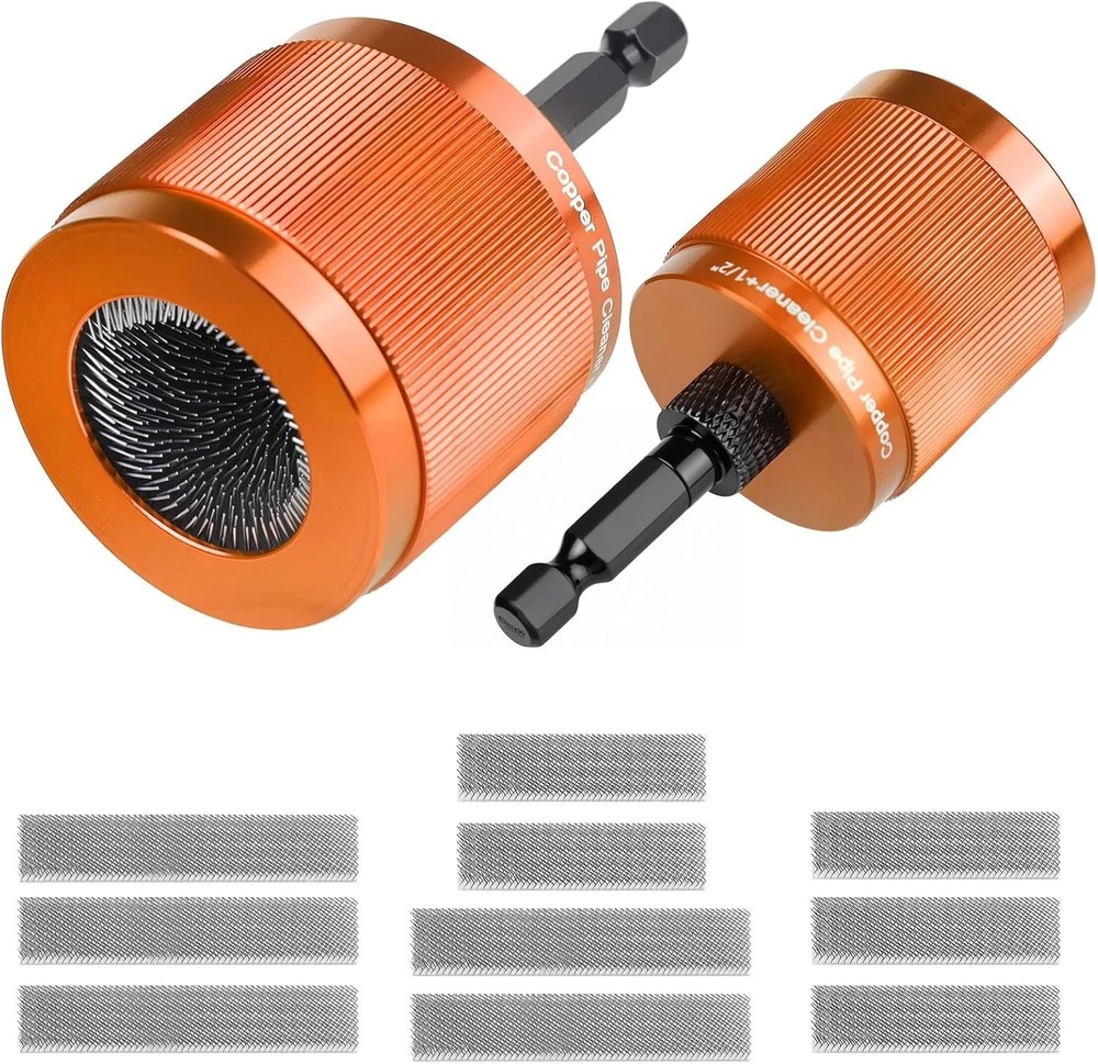 1/2&Prime; & 3/4&Prime; Copper Pipe Cleaner Set for Drill, with 1/4&Prime; Hex Shank & 10 Brush Bl
