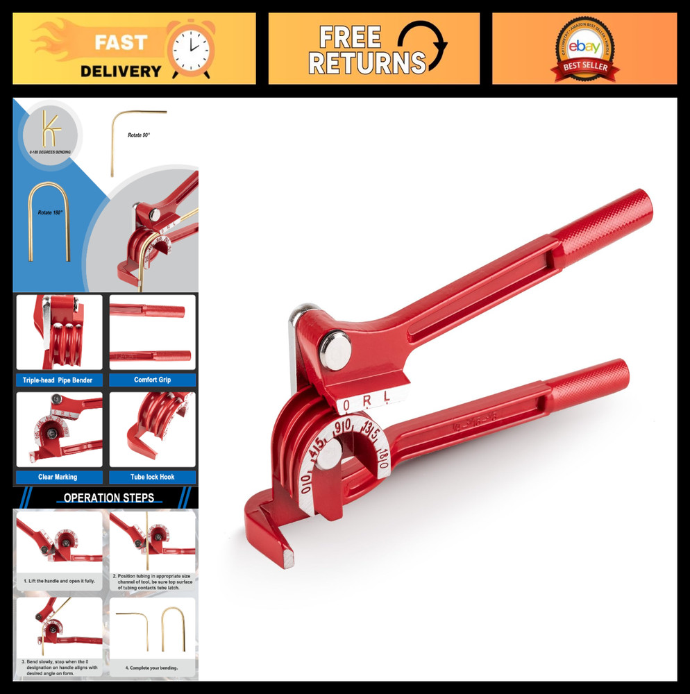3-in-1 Manual Tube Bender Tool, 0-180&deg; for Copper, Aluminum, Brass, Steel Pipes