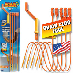 FlexiSnake Drain Weasel Sink Snake Handle + 5 Refill Wands, Orange/Yellow