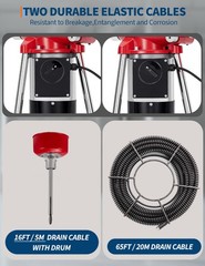 Auto-Feed Sewer Snake Drain Cleaning Machine W/66FT x 5/8&Prime; & 16FT x 3/8&Prime; Cables