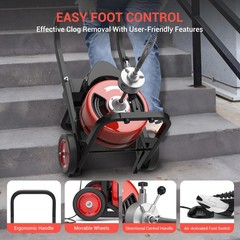 75FT x 1/2 Inch Drain Cleaning Machine &ndash; 450W Auto-Feed Electric Sewer Snake New