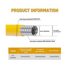 100FT 1/2 &rdquo; Flexible CSST Gas Line,CSST Corrugated Stainless Steel Tubing,Na&hellip;