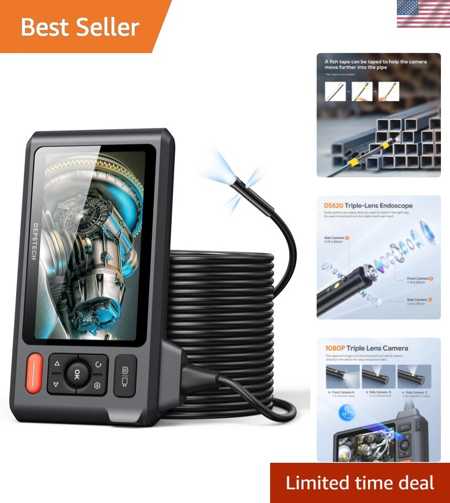Waterproof 1080P Industrial Borescope with 50FT Cable & 5-Inch IPS Display