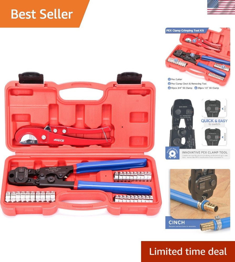 All-in-One Ratchet PEX Cinch Tool & Clamp Kit with 20 Clamps &ndash; Durable & Vers&hellip;