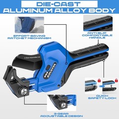 Heavy Duty 3-Gear Adjustable PVC Pipe Cutter Cuts Up to 2-1/2&Prime; Aluminum Alloy