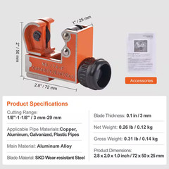Minimum Pipe O. D Size 0.125 In. to 1.125 In. O. D. Size Tubing Cutter, 1-1/8 In
