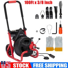 Electric 100&rsquo;x3/8&Prime; Drain Auger Cleaner Machine Auto-feed Sewer Snake w/ Cutters