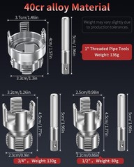 ALINMESH 3PCS PVC Pipe Threader Kit 1/2&Prime;, 3/4&Prime;, 1&Prime;, 1-1/2&Prime;, Metallic Silver