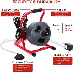 50FT 5/16&Prime; Electric Drain Cleaner Sewer Snake Cleaning Machine Cutters & Gloves