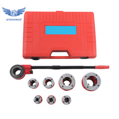 7 Size Pipe Threader Threading 3/8&Prime; to 2&Prime; Die Dies Set with Handle Ratchet