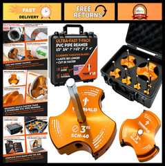 PVC Pipe Reamer Tool Set &ndash; 7 Sizes with Tungsten Carbide Blades & Guide &ndash; Plumbi