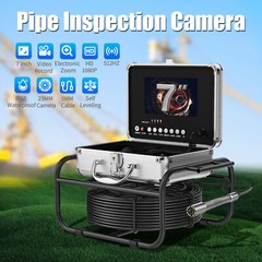 50m Sewer Pipe Inspection Camera w/ 512Hz Transmitter Self Leveling 7&Prime; Monitor