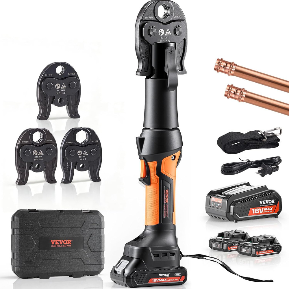 18V Electric Pipe Crimping Tool Kit 24KN Press Tool with 3 Jaws Batteries