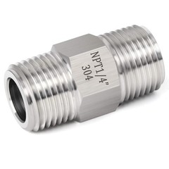 TAISHER 4PCS 304 Stainless Steel Pipe Fitting, Hex Nipple, 1/4&Prime; NPT, Silver