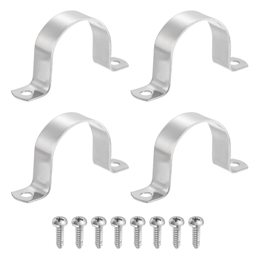 4Pcs 50mm(2&Prime;) Two Hole Rigid Pipe Strap with Screws, Silver