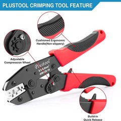 Plustool Crimping Tool for Non-Insulated Open Barrel Terminals & Receptacles AWG