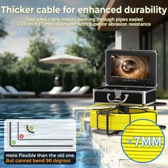 50M Sewer Pipe Inspection Camera w/ Meter Counter 7mm Cable Video Borescope 10&Prime;