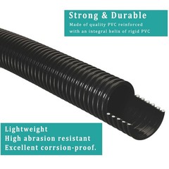 Pond Tubing ID 1 1/2&rdquo; &times; 20ft Black Corrugated Flexible Reinforced Wat