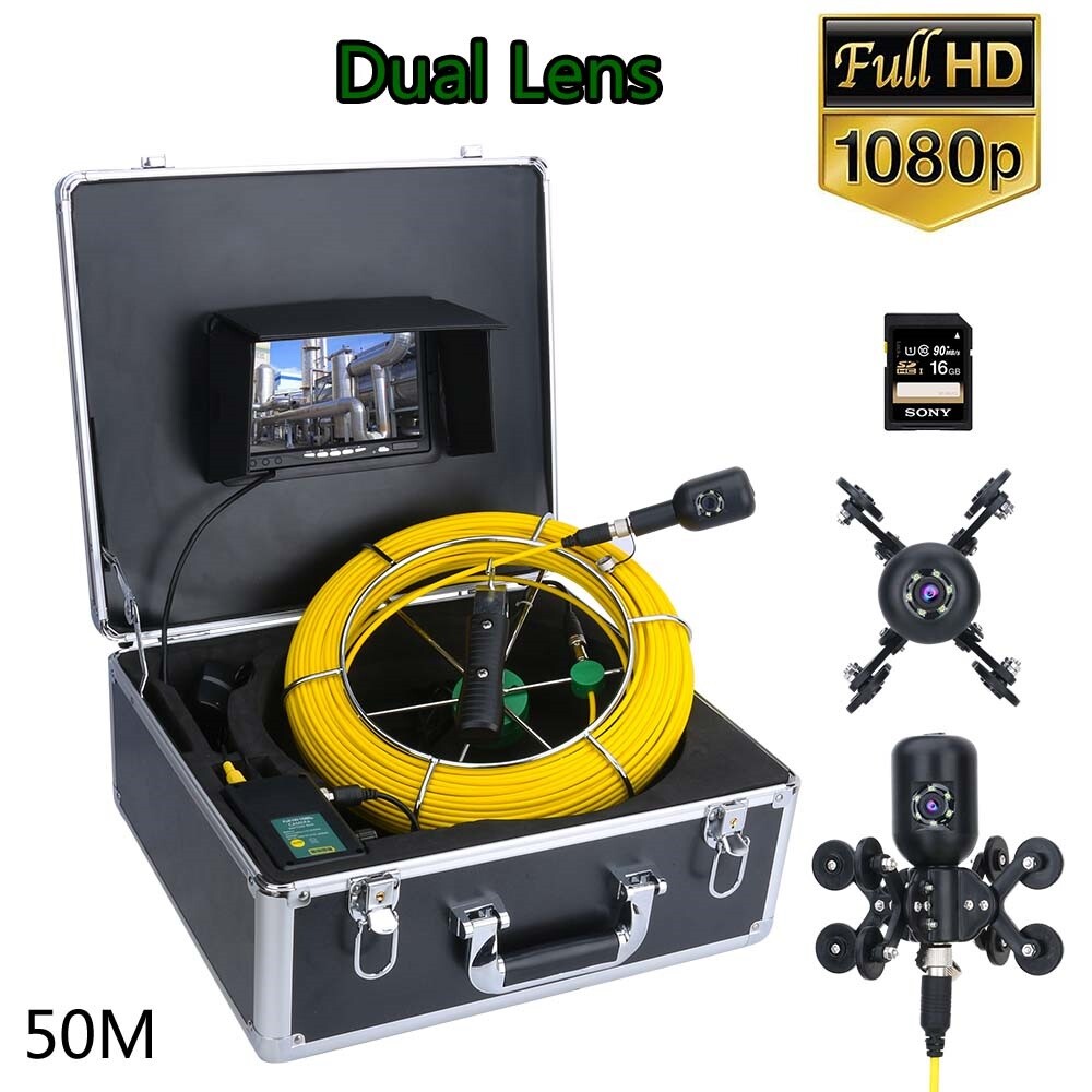 7&rdquo; DVR 50M 1080P HD Dual Camera Lens Drain Sewer Pipeline Industrial Endoscope