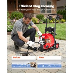 Uimoso Drain Cleaning Machine 100FT x 3/4Inch with Auto Feed and Multiple Wheels