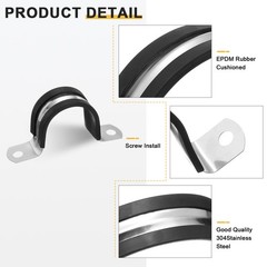 14Pcs 32mm(1-1/4&Prime;) Stainless Steel Rubber 2 Hole U-Tube Strap Clamp, Black