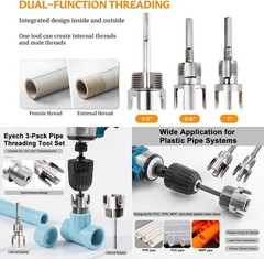 PVC Pipe Threading Tool Kit 3PCS 1/2 3/4 1in Internal External Threader