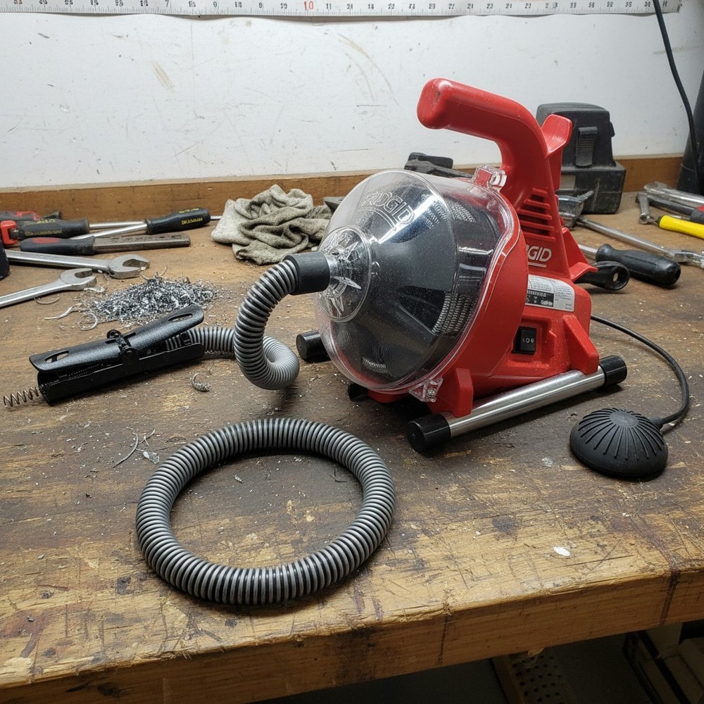 Lightweight 120V Drain Cleaning Kit with Inner Core Cable & Guide Hose &ndash; Red
