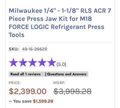 Milwaukee 49-16-2656R 7/8&Prime; RLS ACR Press Jaw for M18 Force Logic Press Tools