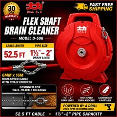 DALI D-506 Flex Shaft Drain Cleaner 52.5FT 1/4&Prime; Cable Drill Powered 1.5&Prime;-2&Prime;