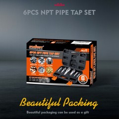 6 Pcs NPT Pipe Tap Set 1&Prime; 3/4&Prime; 1/2&Prime; 3/8&Prime; 1/4&Prime; 1/8&Prime; With Case Carbon Steel Inch