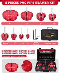 8-Piece PVC Pipe Reamer Kit with 1/2&Prime;, 3/4&Prime;, 1&Prime;, 1-1/4&Prime;, 1-1/2&Prime;, 2&Prime;, 3&Prime;, 4&Prime; Head