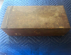Misc. vintage wood handled tools and large pipe threading kit in wooden box
