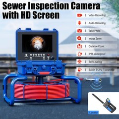 9 In Self-Leveling Sewer Camera 30m/98ft Pipe Inspection Camera w/ 512Hz Locator