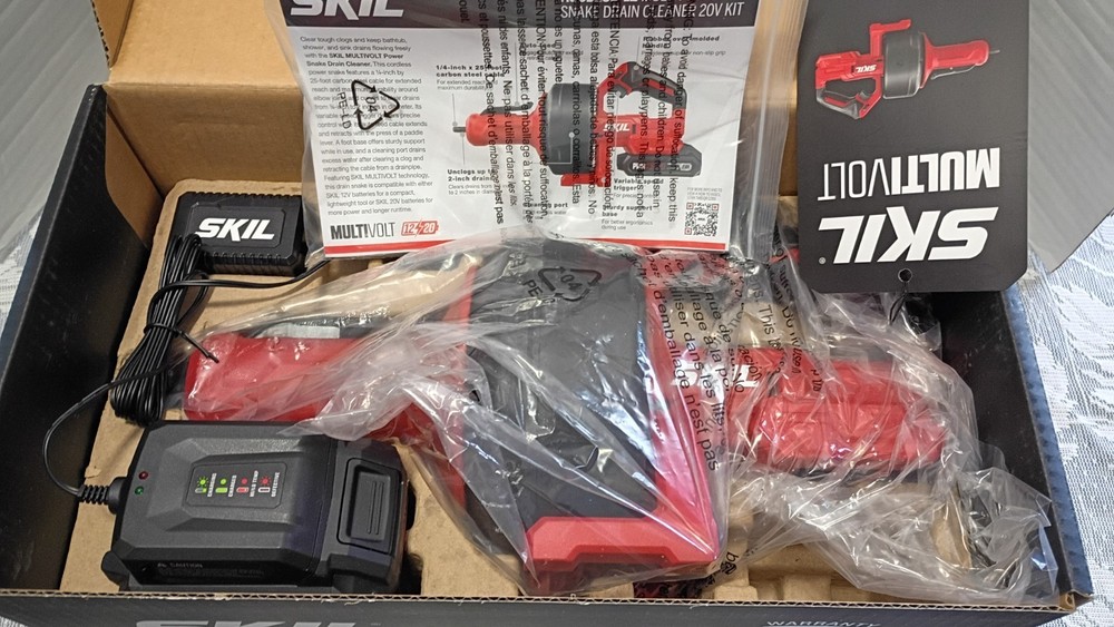 SKIL Power Snake Drain Cleaner Kit 20V 2.0Ah Lithium Battery & 20V Charger NOB