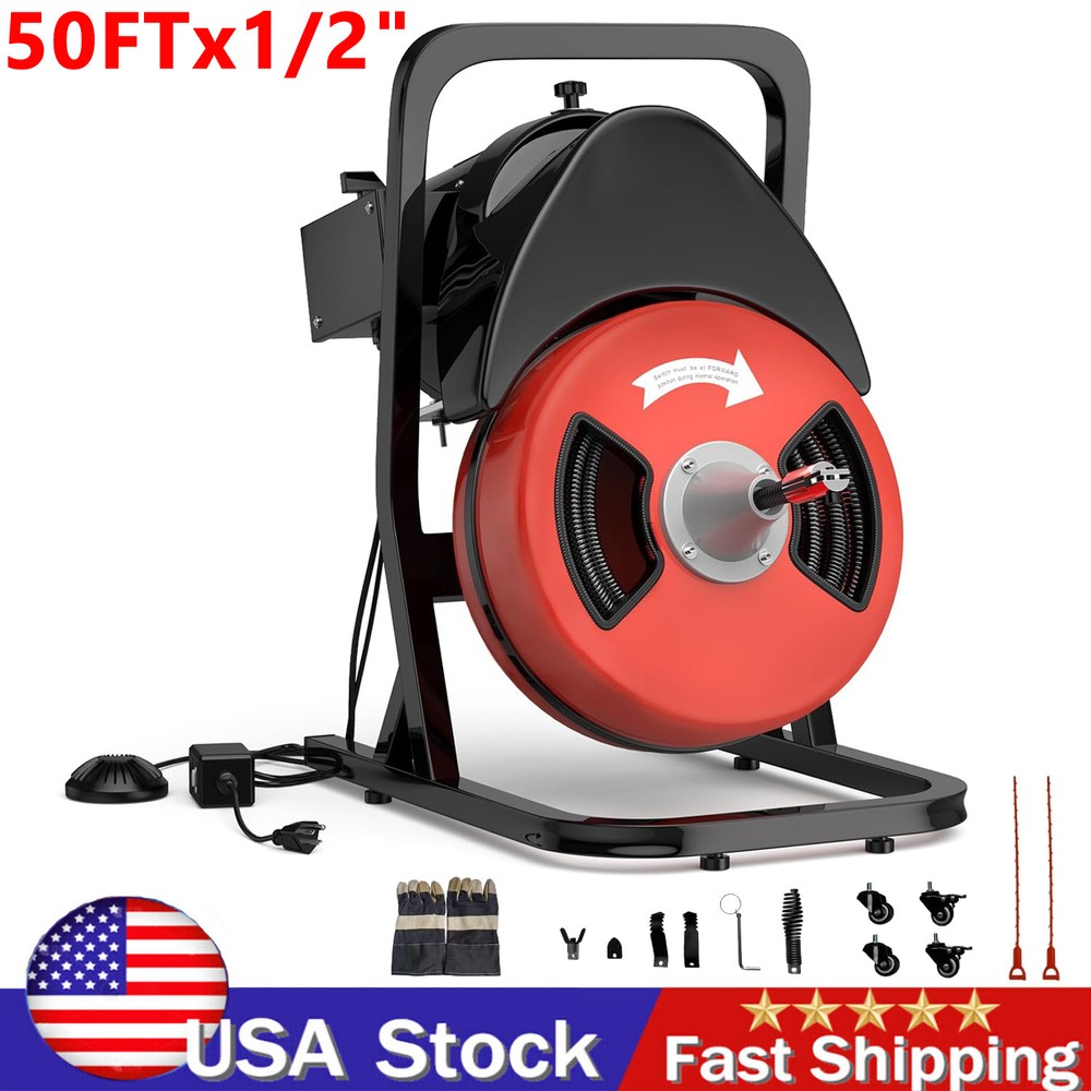 Electric 50ft 1/2&rdquo; Drain Cleaner Machine Plumbing Sewer Snake Auger Cleaning