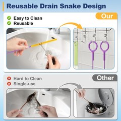 Drainsoon 35-Inch Metal Drain Snake Hair Clog Remover, Reusable Sink Purple