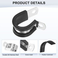 20-Pack Cable Clamps, 18 mm 304 Stainless Steel Rubber R Shape for Tube