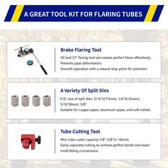 Wostore 45&deg;&37&deg; Brake Line Flaring Tool Kit, Single/Double/Bubble, 5 Dies