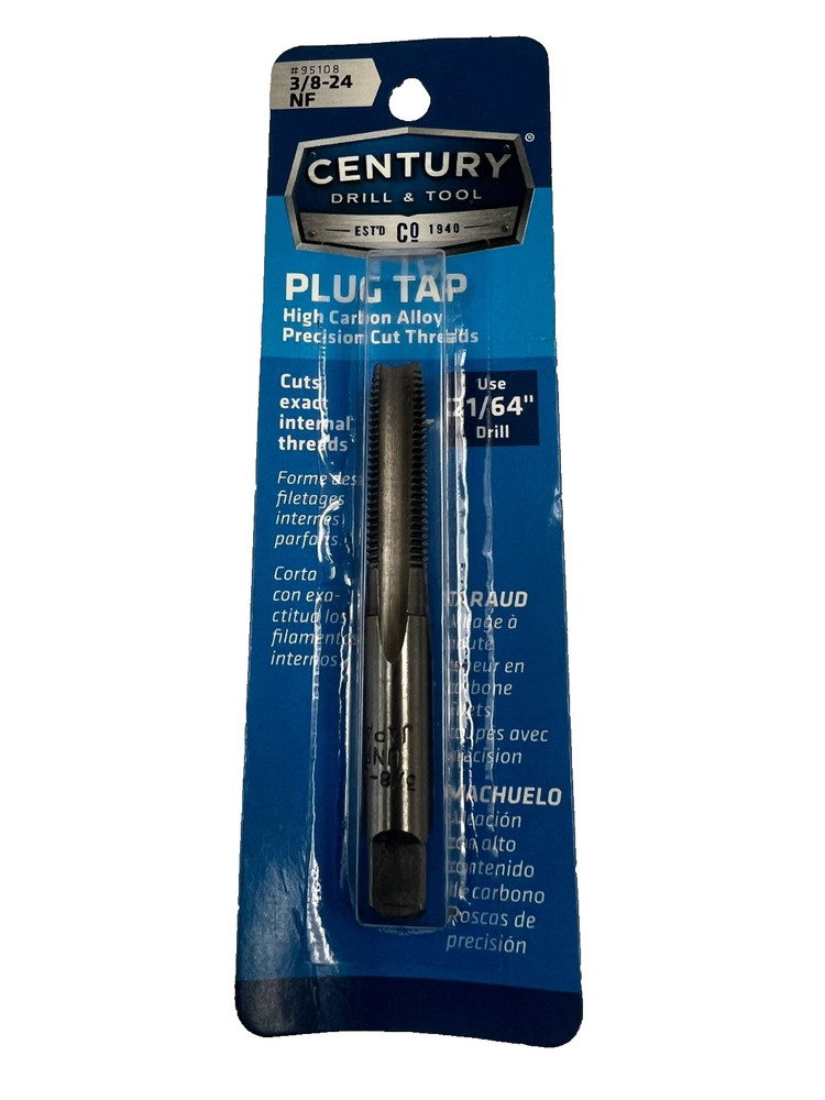 Century Drill & Tool 3/8-24 NF Carbon Steel Plug Tap 95108