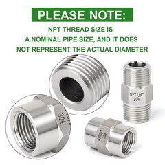 TAISHER 4PCS 304 Stainless Steel Pipe Fitting, Hex Nipple, 1/4&Prime; NPT, Silver