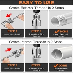 3Pcs Integrated Internal & External Pipe Threading Tool, &lrm;1/2&Prime;+ 3/4&Prime;+1&Prime;