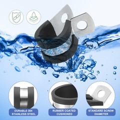 50 Pcs 14mm (5/9&Prime;) Stainless Steel Cable Clamps Rubber Cushioned Pipe Clamps