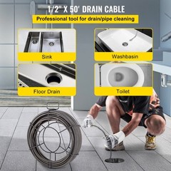 VEVOR Drain Cable Sewer Cable 50Ft 1/2In Drain Cleaning Cable Auger Snake Pipe