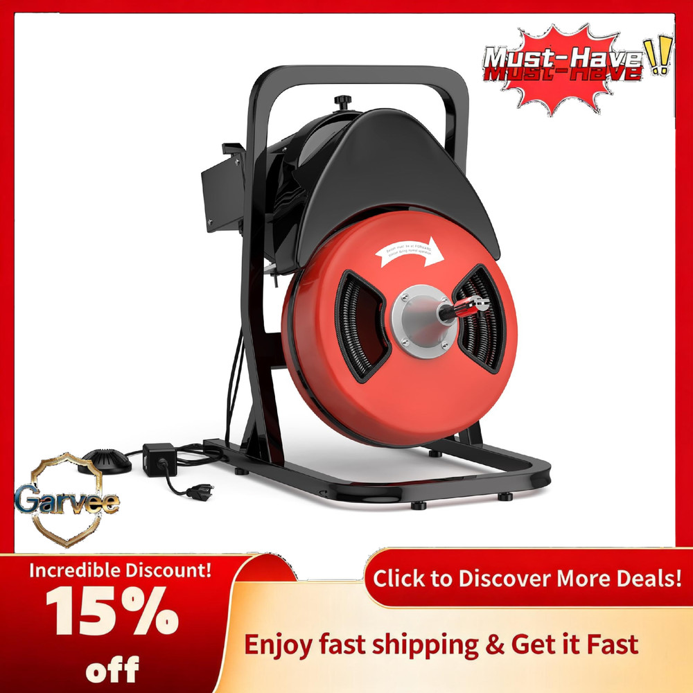 Sewer Snake 50FT 1/2In Heavy Duty Drain Cleaner Machine Portable 250W