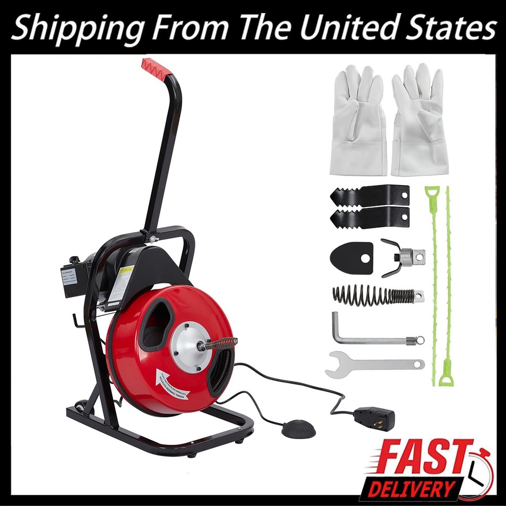 50 FT x 1/2 In Drain Cleaner Machine Electric Drain Auger Auto Feed Sewer Snake