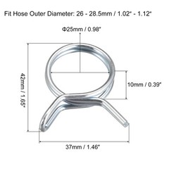Double Wire Spring Hose Clamp, 10pcs 65Mn Steel 25mm Spring Clips, Silver Tone